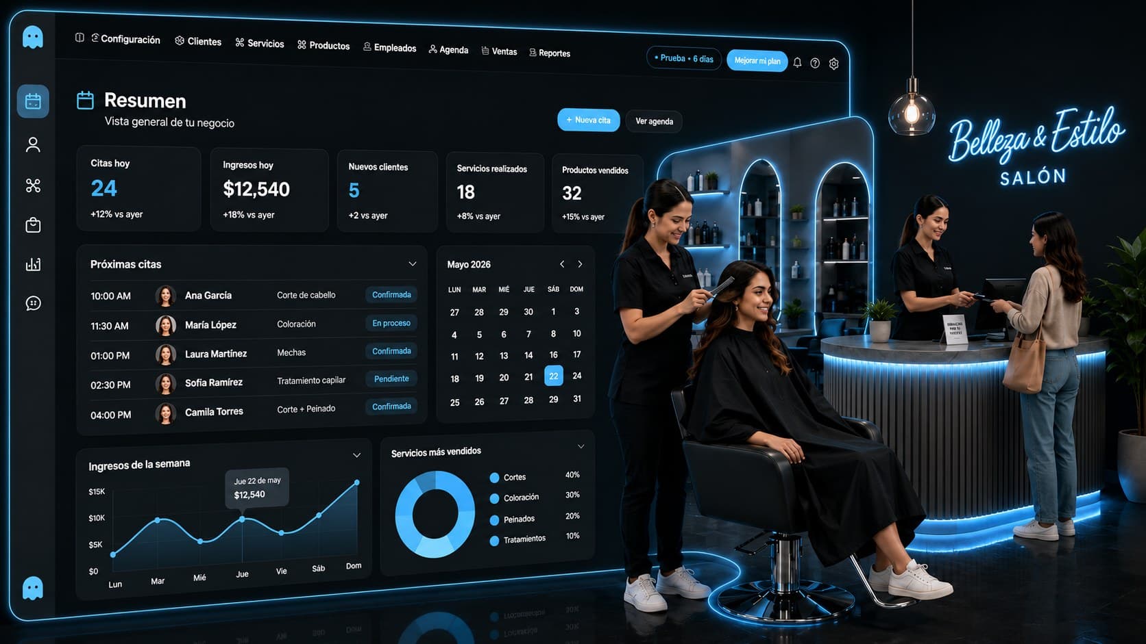 Peluquería colombiana operando con PhantomApp