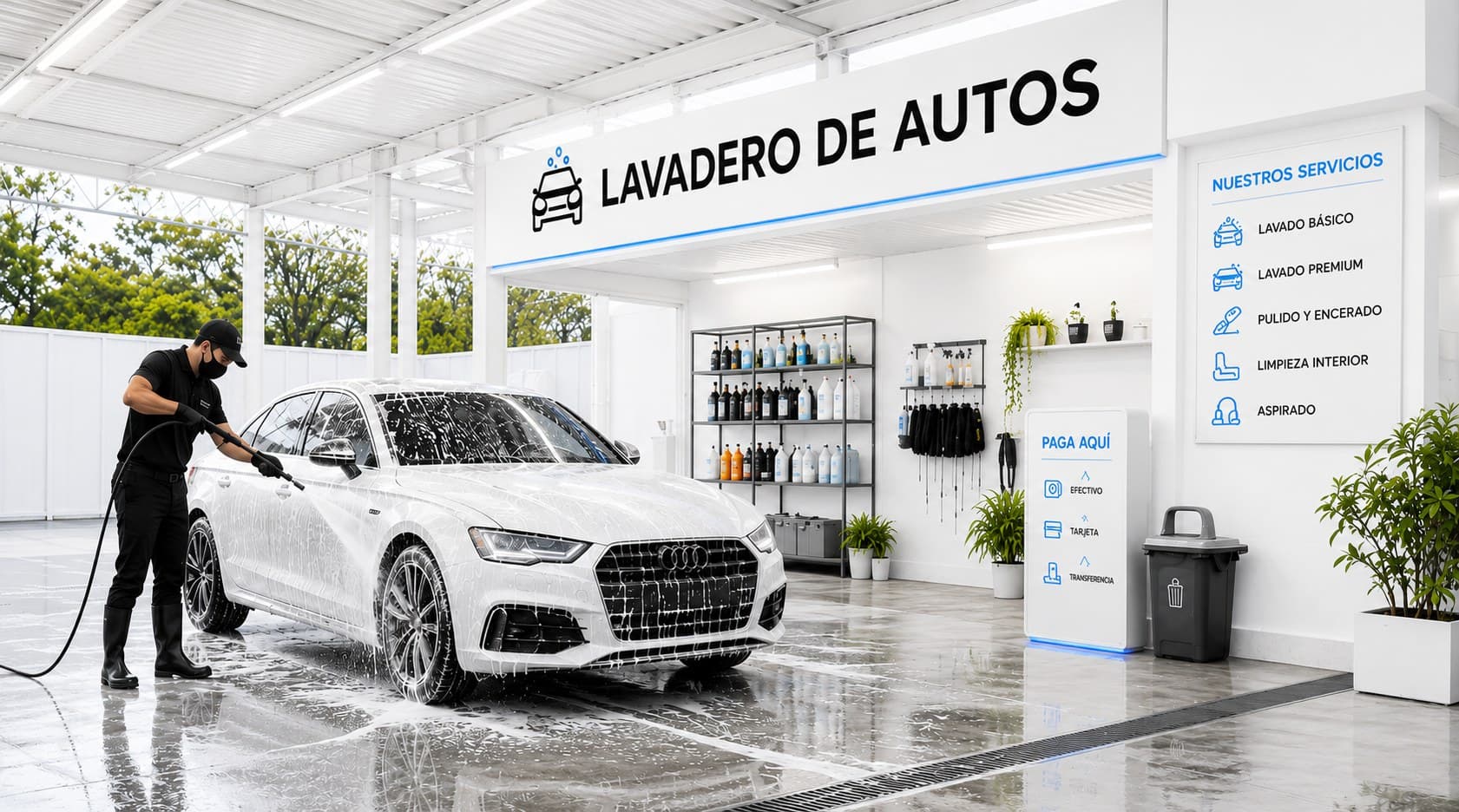 Lavadero de autos profesional en Colombia operando con PhantomApp