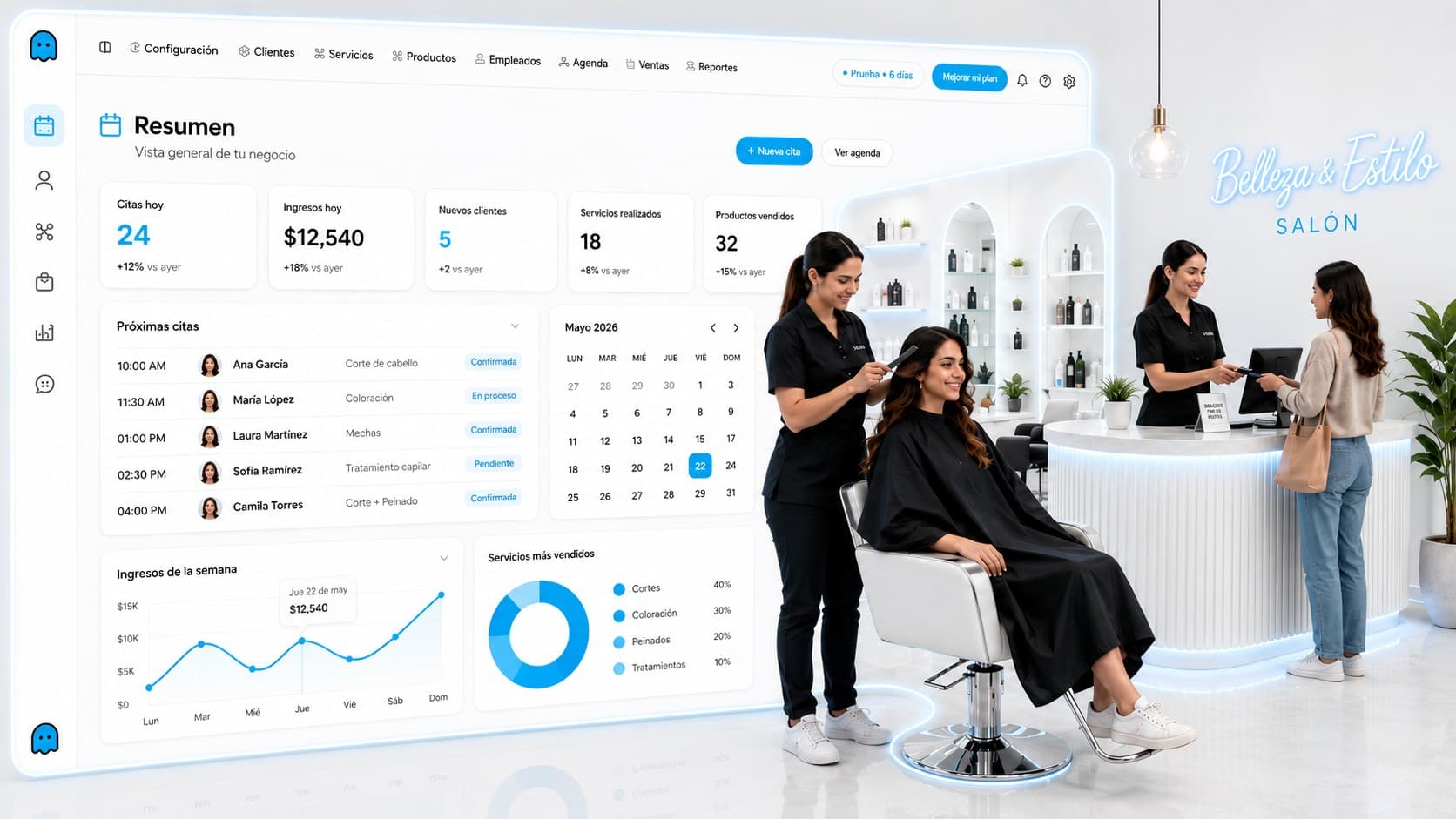 Peluquería colombiana operando con PhantomApp